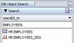 DB Object Search pane DB Object Search pane