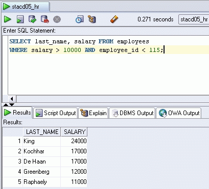 SQL Worksheet interface SQL Worksheet interface