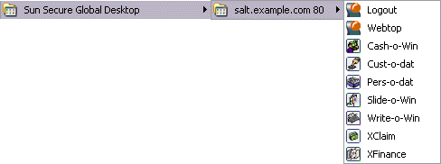 Screen capture of webtop content in desktop Start Menu