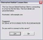Screen capture of Untrusted Initial Connection dialog