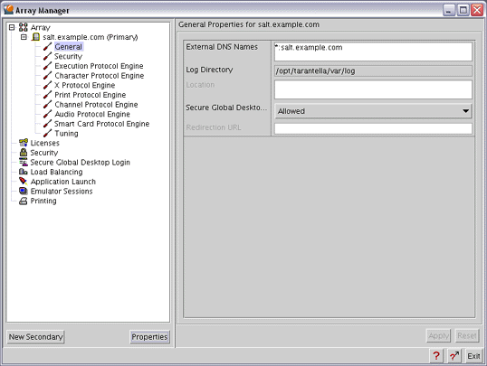 Screen capture of Array Manager