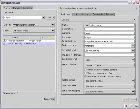 Screen capture of Object Manager