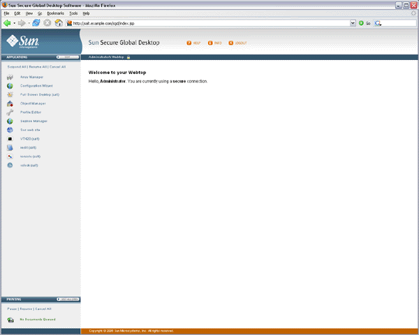 Screen capture of an Administrator's webtop