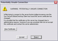 Screen capture of the Potentially Unsafe Connection message