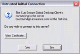 Screen capture of Untrusted Initial Connection dialog