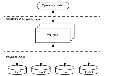 How VxVM Presents the Disks in a Disk Array as Volumes to the Operating System